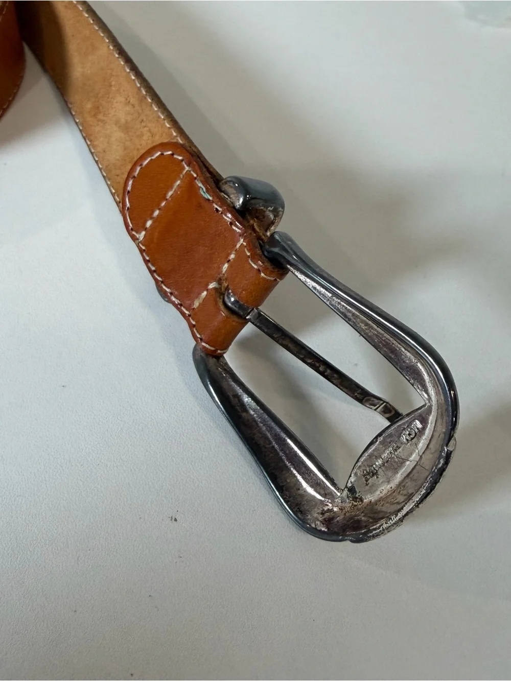 Linea Pelle by Mira K Medium Brown Genuine Leather Belt Distressed Silver Buckle